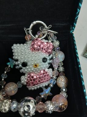 Pearl & Pink Crystal Hello Kitty Keychain Charm